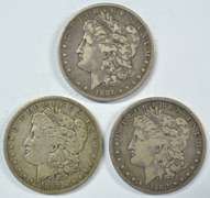 1886-O, 1888-O, 1889-O Morgan Silver Dollars. Nice circs