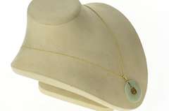 14K Yellow Gold Chinese Symbol Happiness Carved Jade Circle Pendant
