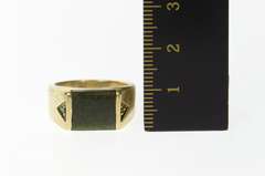 10K Yellow Gold Retro Squared Nephrite Emerald Statement Ring