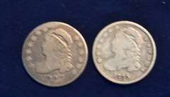 Lot Of 2 Bust Dimes 1827, and 1835 Circulated Coins