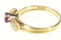 14K Yellow Gold Oval Syn. Pink Sapphire Diamond Bridal Set Ring