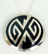 Big Mexican Sterling & Black Onyx Pin/Pendant with Chain