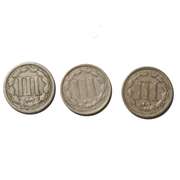 1865 1866 1873 Cl 3 3 Cent Nickels