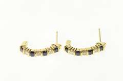 14K Yellow Gold Sapphire Diamond Curved Semi Hoop Bar Earrings