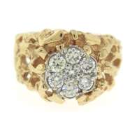 Gent's Yellow Gold Nugget 1cts Diamond Cluster Ring