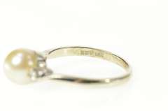 14K White Gold Three Stone Retro Classic Pearl CZ Accent Ring