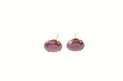 14K Yellow Gold Ruby Natural Oval Solitaire Stud Earrings