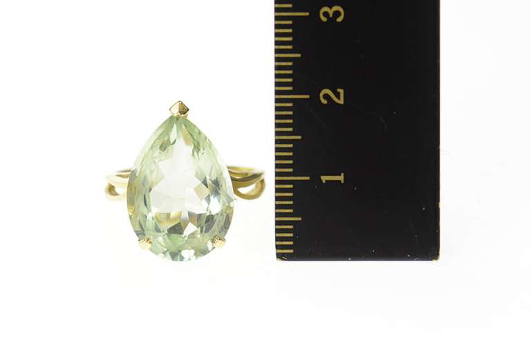 14K Yellow Gold 8.76 Ct Pear Prasiolite Solitaire Statement Ring