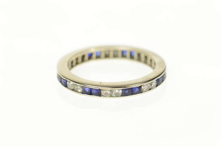 10K White Gold 1.04 Ctw Art Deco Diamond Sapphire Wedding Ring
