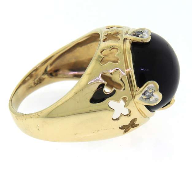 Wonderful Yellow Gold Black Onyx and Diamond Dome Ring