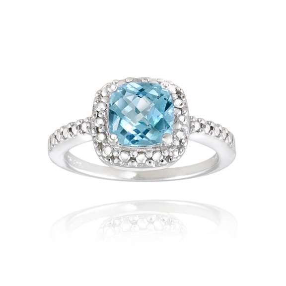Sterling Silver Blue Topaz & Diamond Accent Square Ring
