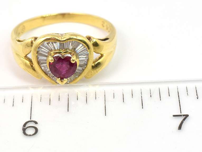 Sweet Ruby & Diamond Heart Ring in 18KT Yellow Gold