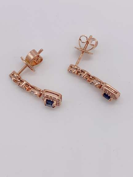 14kt Solid Gold Blue Sapphire & Diamond Earrings