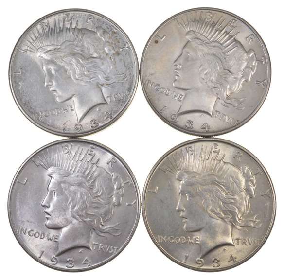 Lot Of 4 1934-D Peace Silver Dollars