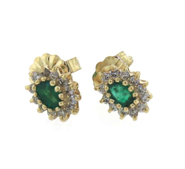 Fancy Yellow Gold Emerald and Diamond Earrings