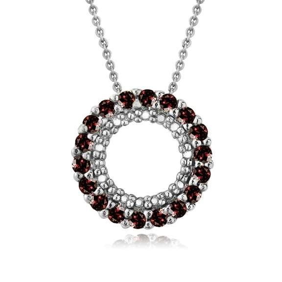 Sterling Silver .925 Genuine Garnet Stone Prong Round Eternity Pendant Slide