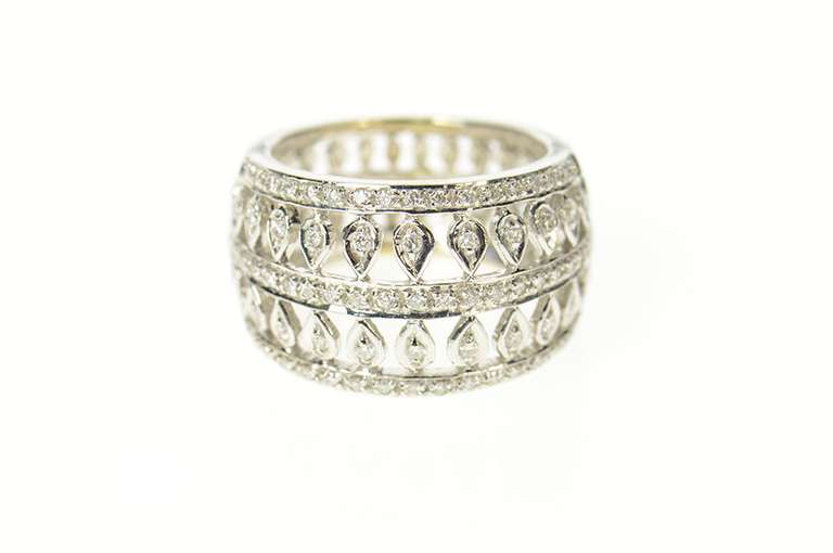 18K White Gold Ornate Tiered Diamond Graduated Statement Ring