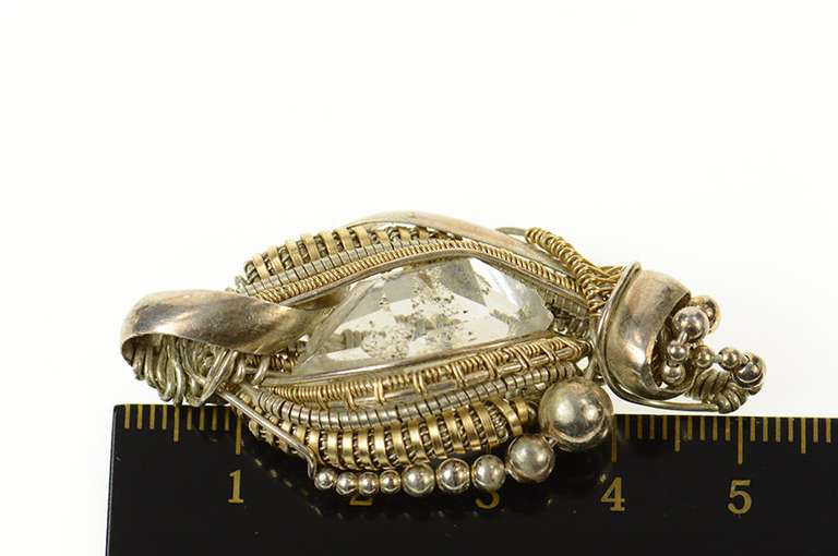 Sterling Silver Quartz Ornate Wrapped Two Tone Statement Pendant