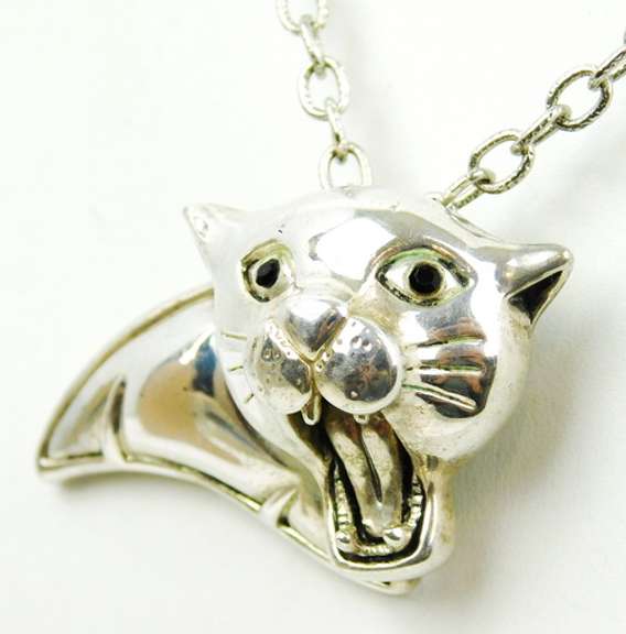 Signed Heavy Silver Tiger Pin/Pendant with Chain