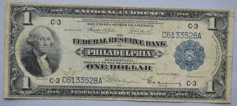 1918 $1 Series National Currency Philadelphia