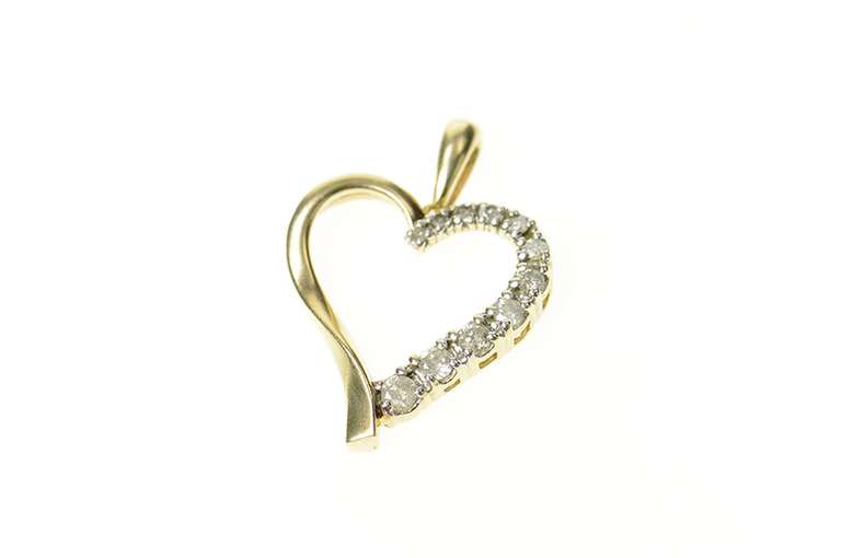 10K Yellow Gold Classic Diamond Curvy Heart Love Symbol Pendant
