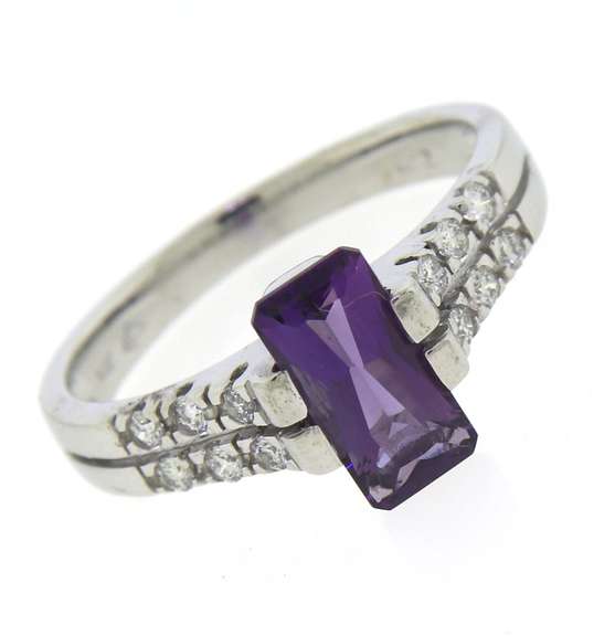 Charming White Gold Amethyst and Diamond Ring