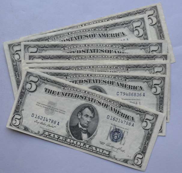 2 1953  3 X 1953 A & 1953 B Series $5 Silver Certificates