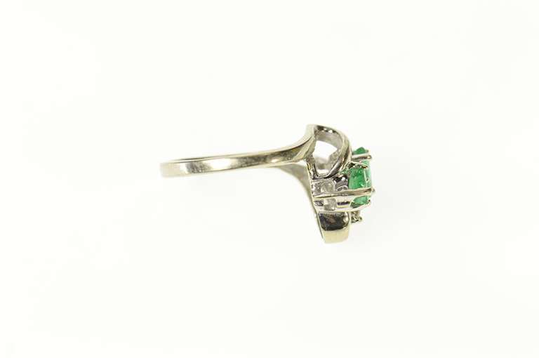 10K White Gold Marquise Emerald Diamond Accent Bypass Ring