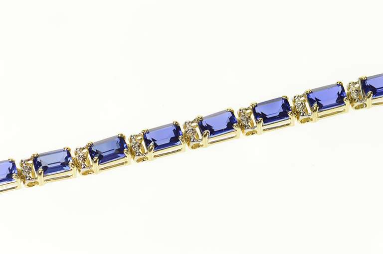 10K Yellow Gold Emerald Cut Syn. Sapphire Diamond Accent Bracelet