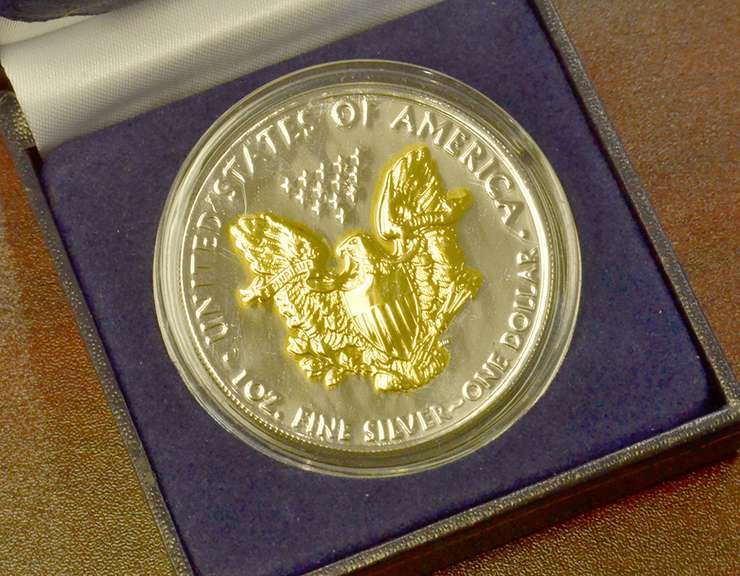 Two Tone Gold Plated Silver Eagle, in Box