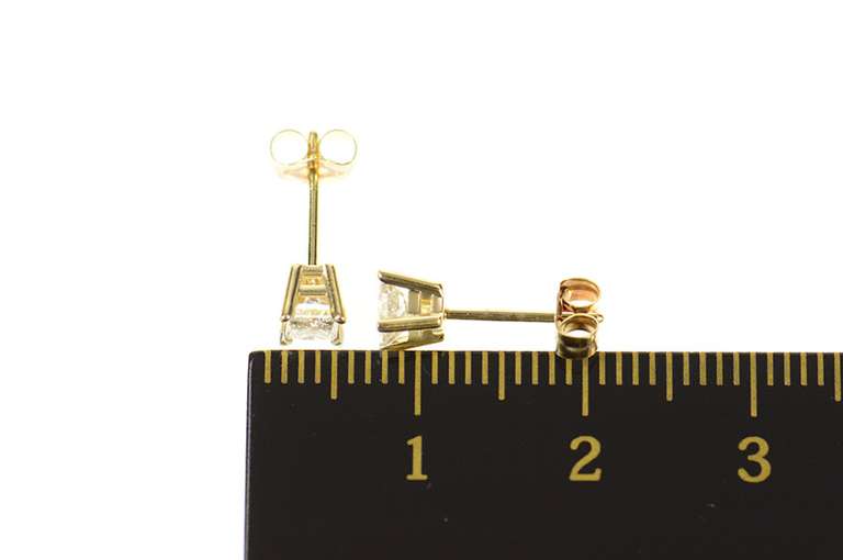 14K Yellow Gold 0.40 Ctw Princess Diamond Solitaire Stud Earrings