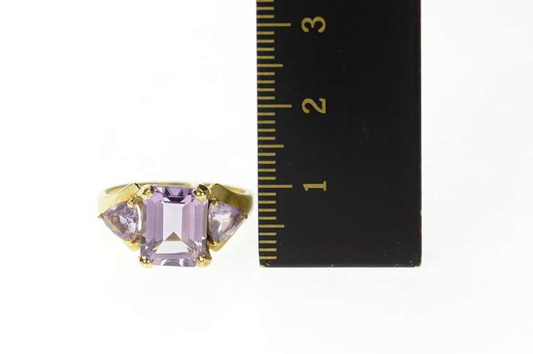 10K Yellow Gold Three Stone Amethyst Emerald Trillion Ring