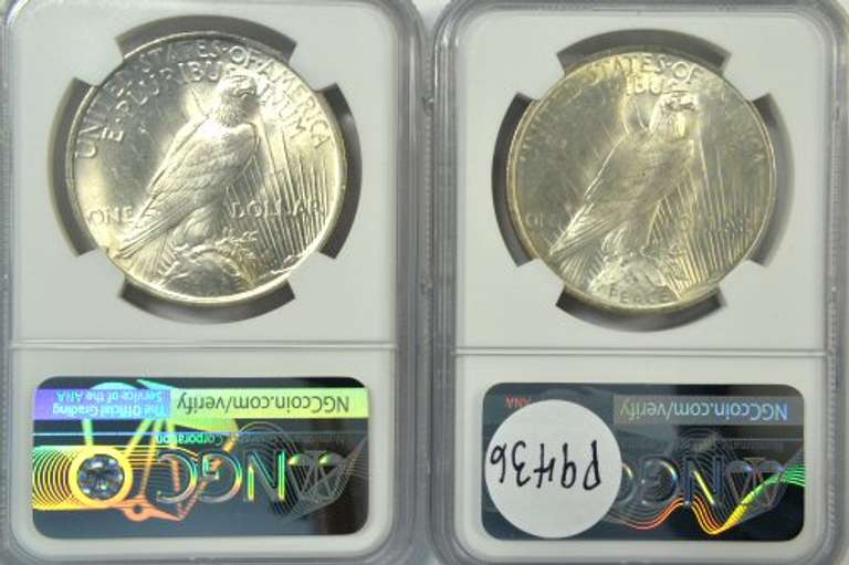 Near Gem BU 1922 & 1923 Peace Silver Dollars. NGC MS64