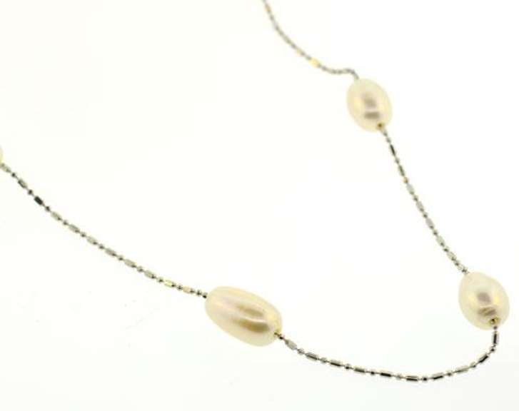 White Pearl Station Necklace