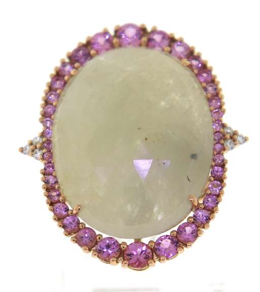 Charming Yellow Gold White Sapphire and Pink Sapphire with Diamond Ring