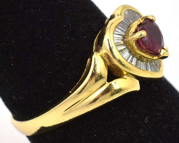 Sweet Ruby & Diamond Heart Ring in 18KT Yellow Gold