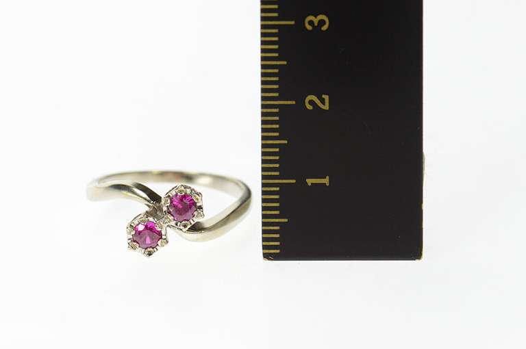 14K White Gold Retro 1960's Syn. Ruby Bypass Statement Ring