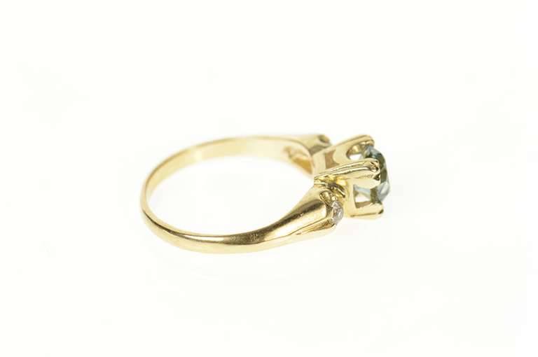 14K Yellow Gold 1940's Sim. Blue Topaz CZ Classic Statement Ring
