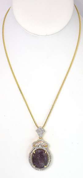 Regal Colossal 45.00CTS Cabochon Cut Natural Star                                                                                                                               Ruby & White Sapphire Necklace in Vermeil