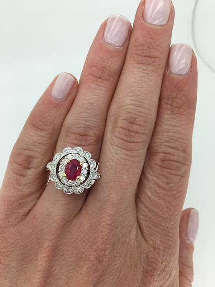 18k Ruby & Diamond Halo Cocktail Ring