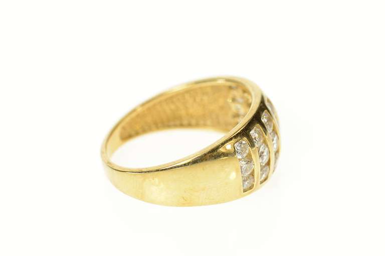 14K Yellow Gold Graduated Striped Channel CZ Statement Band Ring