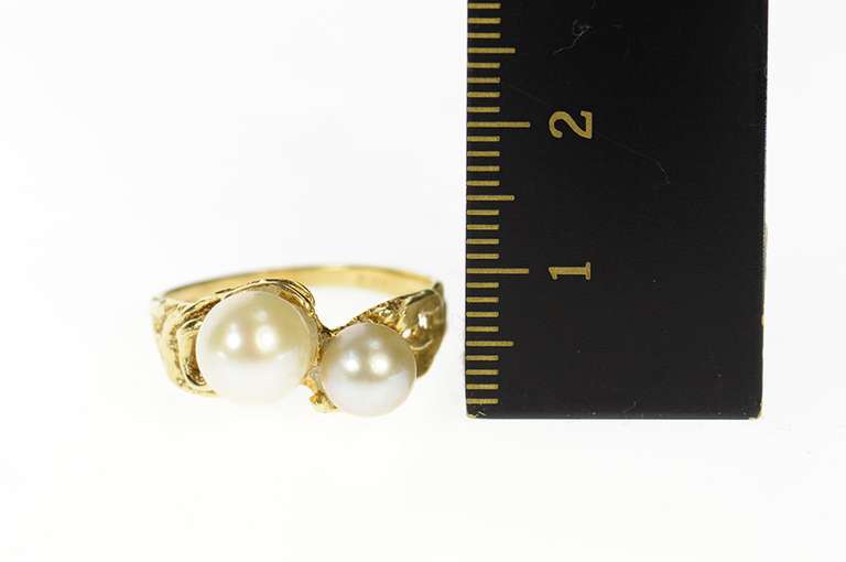14K Yellow Gold Pearl Ornate Textured Nugget Statement Ring