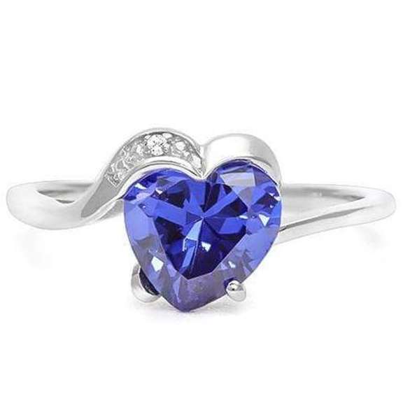 STERLING SILVER HEART 8MM TANZANITE & DIAMOND RING
