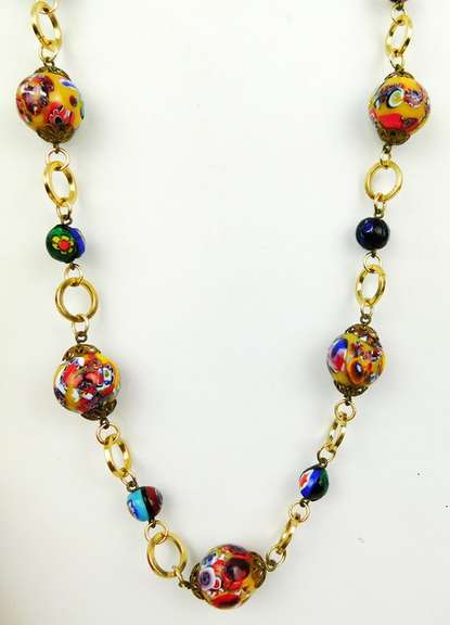 Vintage Long Italian Millefiori Bead Necklace