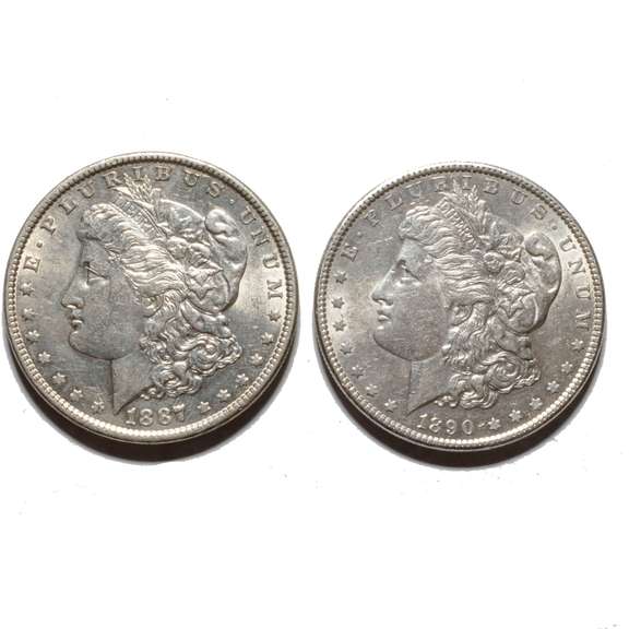 1887 & 1890 Slider Morgan Dollars