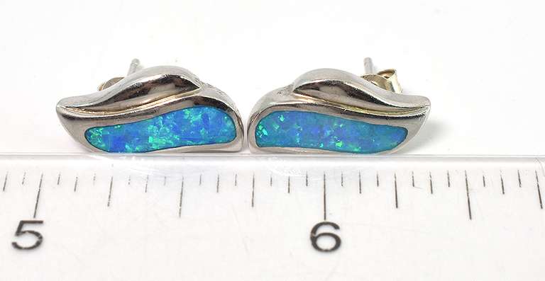 Bright Blue Opal Earrings in Sterling Silver