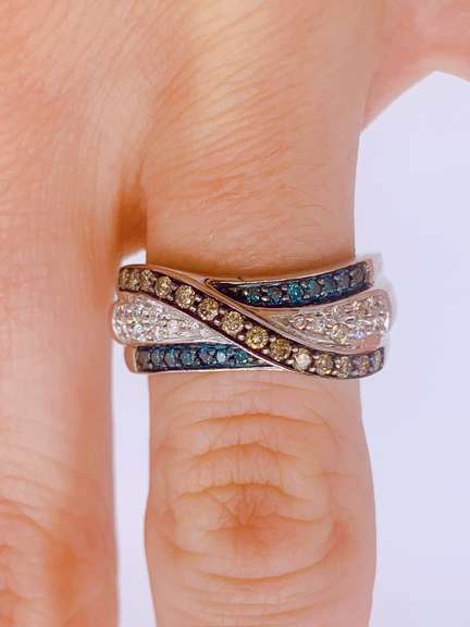 14kt Gold Blue & White Diamond Cocktail Band Ring