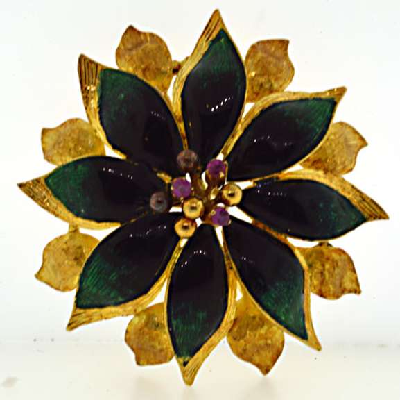 18kt Gold Flower Brooch with Rubies