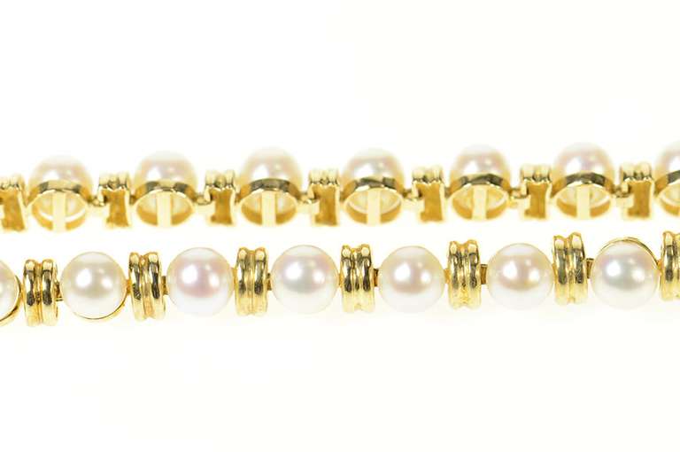 14K Yellow Gold Pearl Classic Grooved Link Statement Bracelet