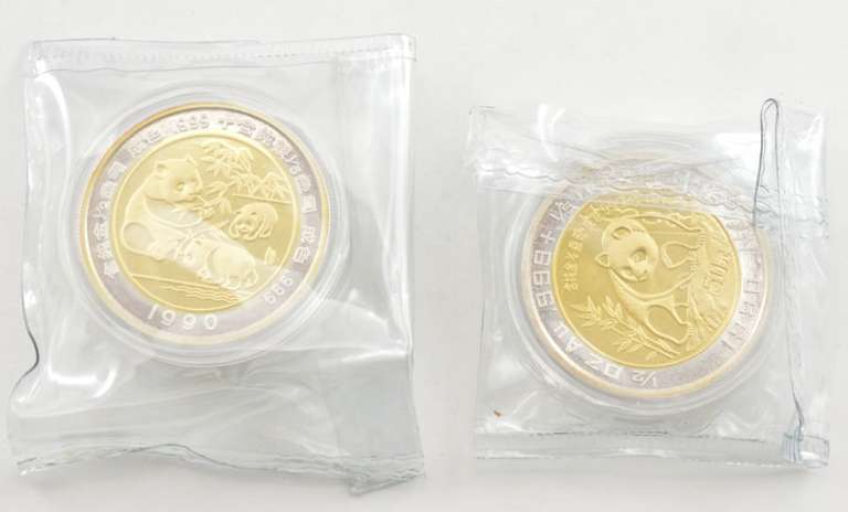 (2) 1990 Hong Kong Int'l Coin Convention 1/2 Oz Gold & 1/5 Oz Silver